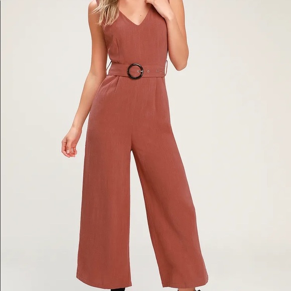 Lulu's Pants - Lulus Belted V-Neck Wide Leg Sleeveless Jumpsuit